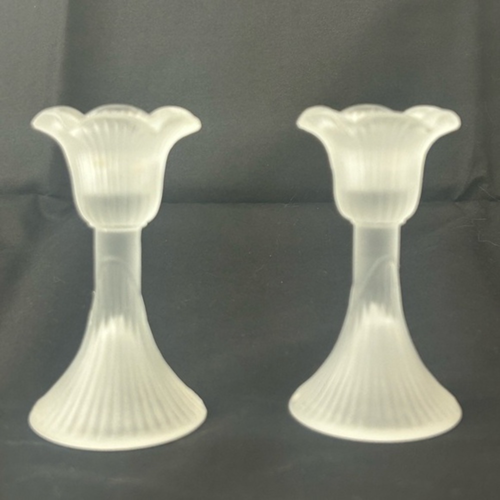2 (pair) Frosted 1” Candle Stick Holders EUC from Hallmark 80’s vintage antique